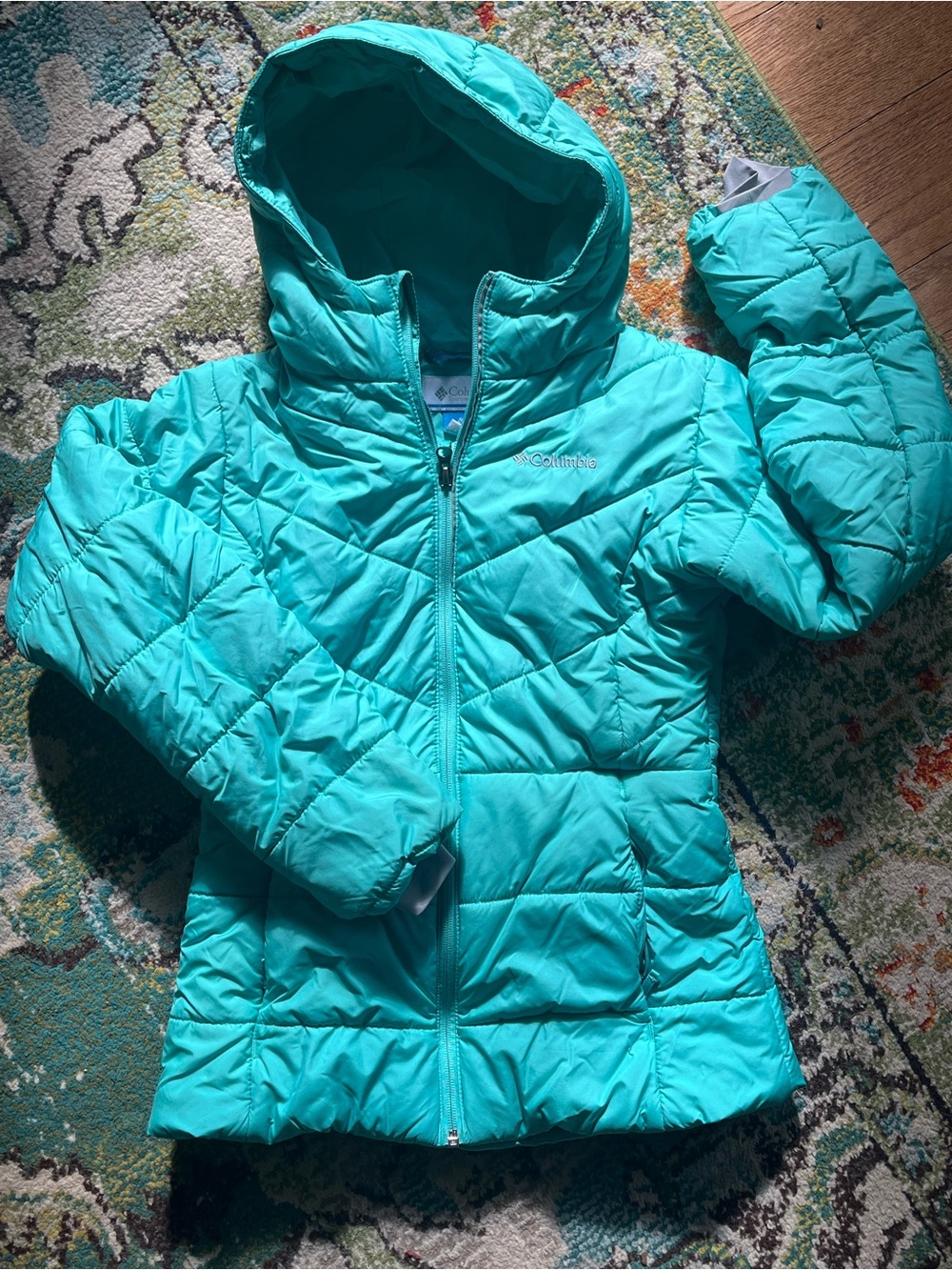 Columbia Teal Hooded Girls' Puffer Jacket